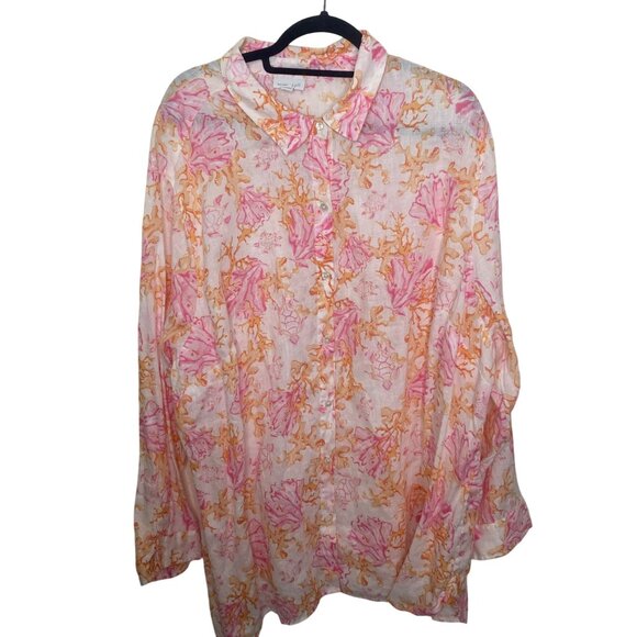 J.Jill Love Linen Button Up Blouse Womens Size 4X Floral Print Long Sleeve Plus - Picture 1 of 8